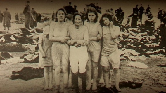 Jewish women about to be killed by an Einsatzgruppe